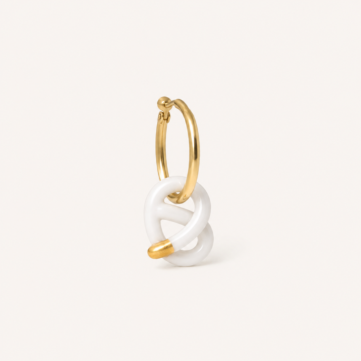 Boucles d'oreilles Bretzel — Porcelaine fine & acier inoxydable doré